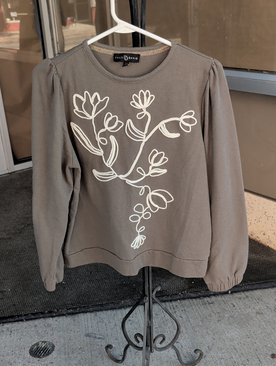 Fred David Tops - Fred David Olive Embroidered Floral Sweatshirt